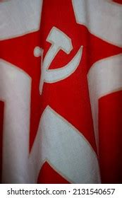 Red Hammer Sickle Flag Symbol Communist Stock Photo 2131540657 ...