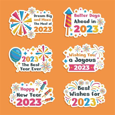 Happy New Year 2023 Fireworks Greeting Stickers 13779893 Vector Art at Vecteezy