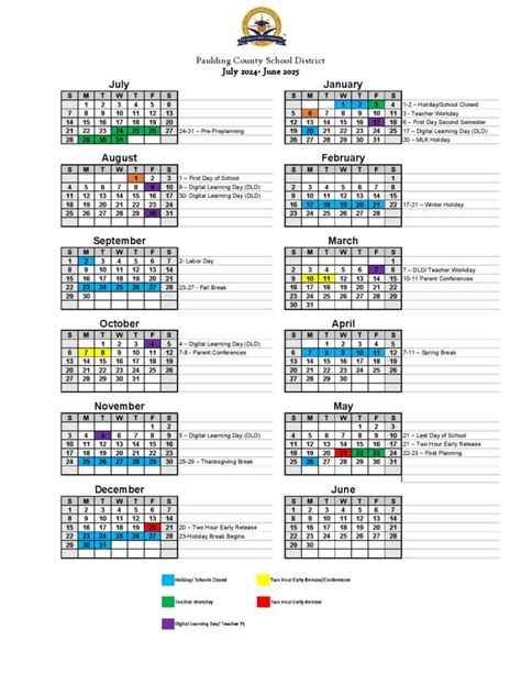 Paulding County School District Calendar 2024-2025 in PDF