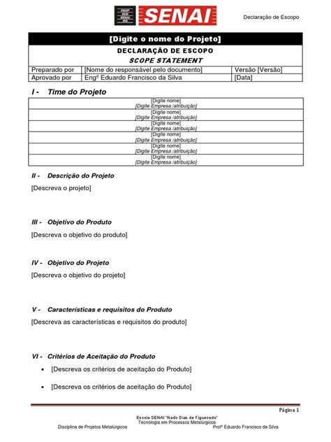 Template Declaracao de Escopo | Systems Engineering | Technology