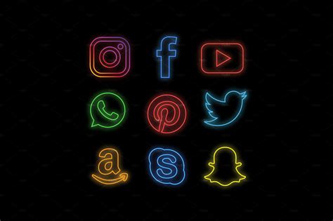 Neon Social Media Icons | Outline Icons ~ Creative Market