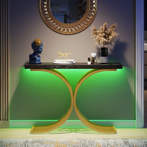 Tribesigns Gold Entryway Console Table with LED Lights , Modern foyer Entry tables, Narrow Sofa ...
