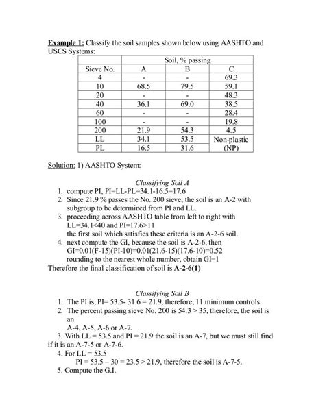 Examples on soil classification