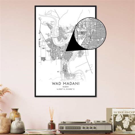 Wad Madani Sudan Map Poster, Wad Madani City Road Wall Art Print ...