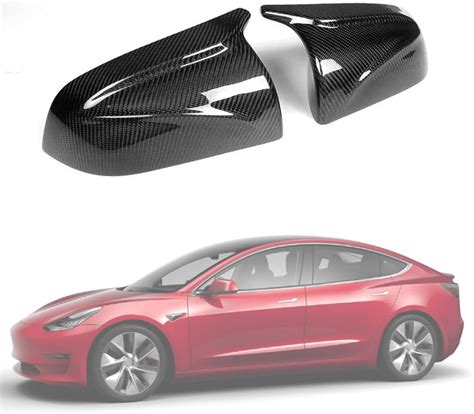 2 PCS Side Wing Mirror Cover for Tesla Model 3, Replacement Carbon Fiber Rearview Mirror Shells ...