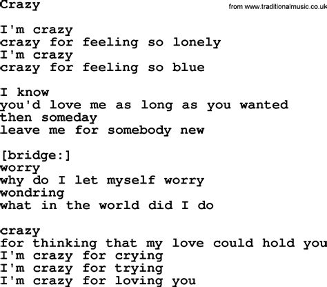 Willie Nelson song: Crazy, lyrics