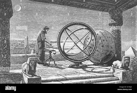 Hipparchus in his observatory in Alexandria. In the center is an armillary sphere (spherical ...