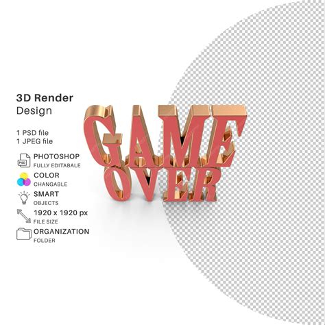 Premium PSD | Game over 3d modeling psd file realistic game over text effect game text effect