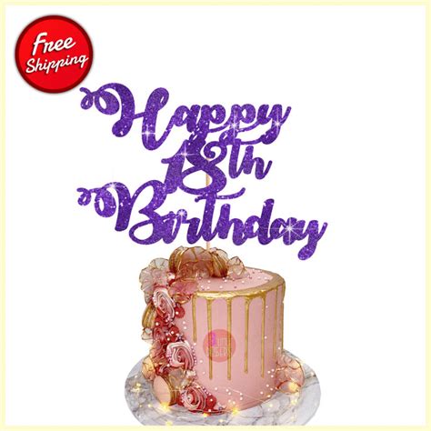 Happy 18th Birthday Cake Topper, 18 Cake Topper - PURPLE #caketoppersmalaysia # ...