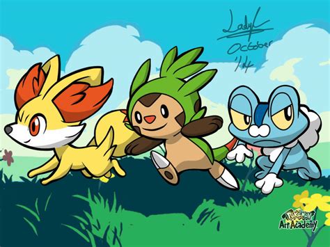 Pokemon Art Academy - Kalos Starters by LadyCharizard on DeviantArt