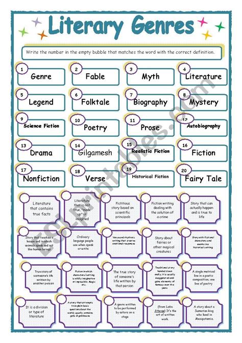 Literary Genres - ESL worksheet by allop | Reading worksheets, Literary genre, Printable worksheets