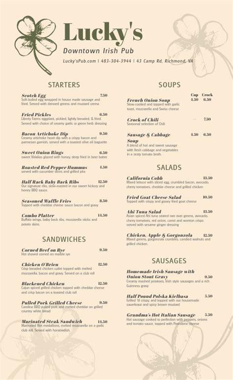 Basic Irish Menu Design Template by MustHaveMenus