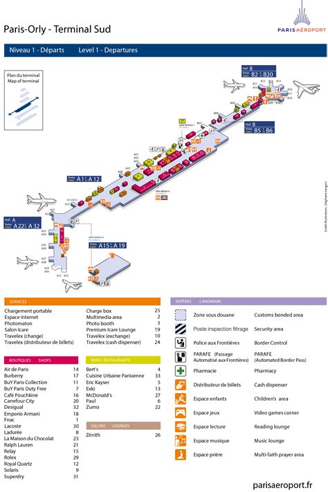 Orly Airport Map (ORY) - Printable Terminal Maps, Shops, Food ...