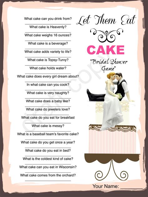 Bridal Shower Game Cake Trivia-Instant Download