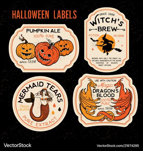 Halloween bottle labels potion labels Royalty Free Vector