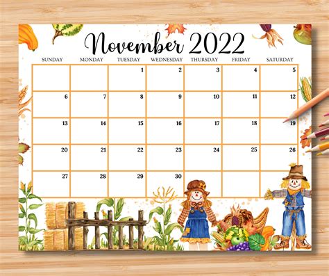 Fillable Calendar, Thanksgiving Planner, November Calendar, Calendar Monthly Planner, Autumn ...