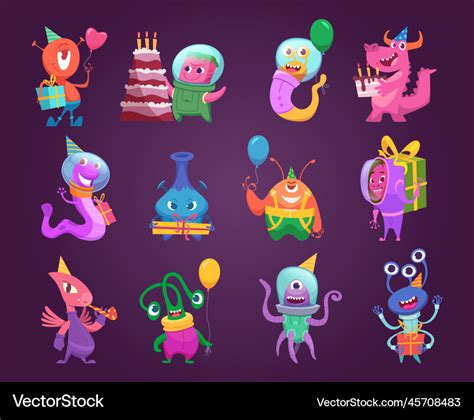 Funny aliens space cartoon characters Royalty Free Vector