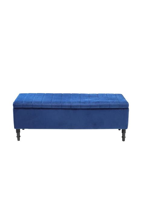 Storage Furniture | Blue Upholstered Storage Ottoman Entryway Bench | Living and Home