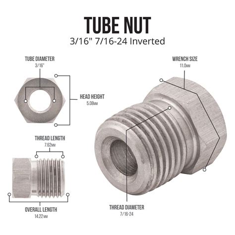 4LifetimeLines | 3/16" (7/16-24 Inverted) | Steel Brake Line Tube Nut ...