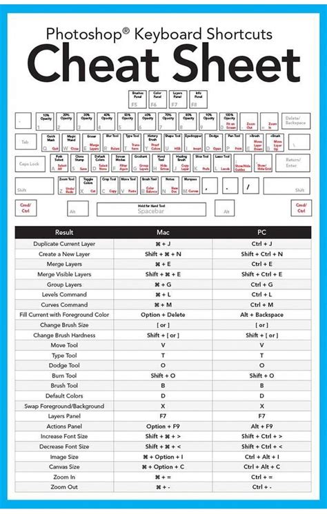 Apple Computer MAC Adobe Photoshop Keyboard Shortcuts Cheat Sheet - StudyPK