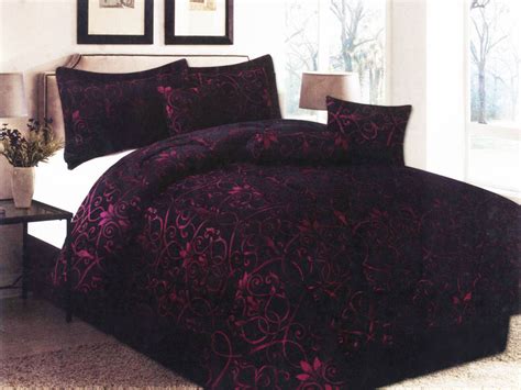 7-Pc Luxurious Floral Jacquard Comforter Set Black Purple Bed in a Bag ...