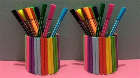 How to Make Pen Holder with Color Paper | DIY Paper Pencil Holder Making - YouTube