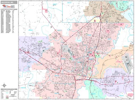 Jackson Mississippi Wall Map (Premium Style) by MarketMAPS