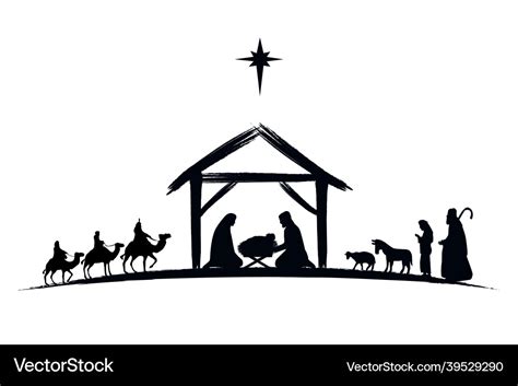 Nativity scene silhouette jesus in manger Vector Image