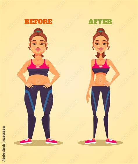 Woman character before and after losing weight. Vector flat cartoon illustration Stock Vector ...