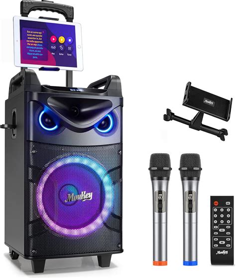 Moukey Karaoke Machine with 2 UHF Wireless Microphones, Portable ...