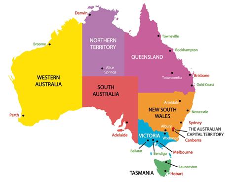 Australia mappa con gli stati e le città - Mappa dell'Australia, stati ...