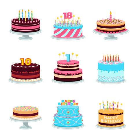 Isolated cartoon cake. Birthday cakes, decorated cute congratulations ...