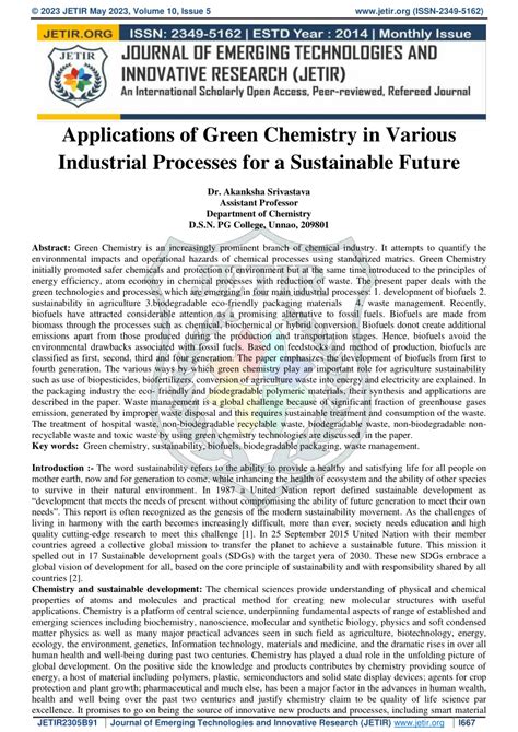 (PDF) Applications of Green Chemistry in Various Industrial Processes ...