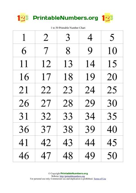 Printable Numbers Org | Printable numbers, Free printable numbers, Number chart