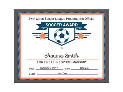 The stunning Editable Pdf Sports Team Soccer Certificate Award Template ...