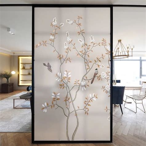 Flower birds Window Film Glass Sticker bathroom door Frosted Static Glue free Self adhesive ...