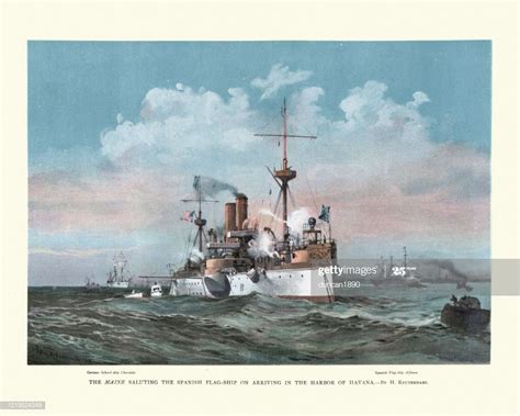 Vintage engraving of USS Maine was a United States Navy ship that... | United states navy ships ...