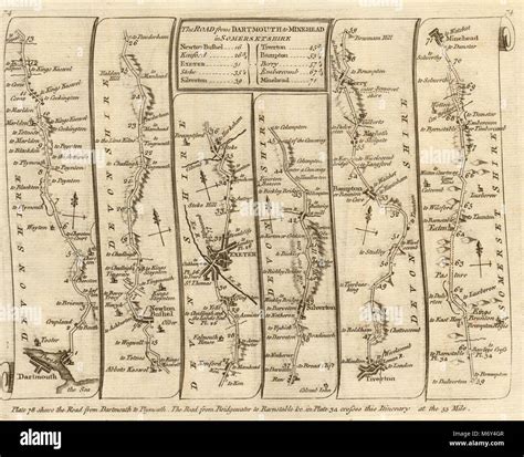 Dartmouth Newton Abbot Exeter Tiverton Minehead. KITCHIN road map 1767 old Stock Photo - Alamy