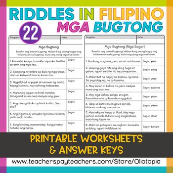 Filipino Riddles by Oliotopia | Teachers Pay Teachers