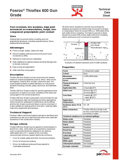 Fosroc Thioflex 600 Gun Grade: Technical Data Sheet | PDF | Liquids ...