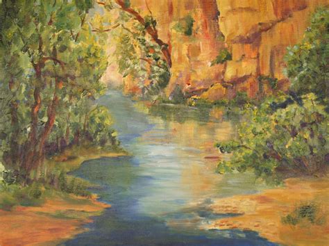 Palette Knife Painters, International: Impressionist river landscape painting by Marion Hedger