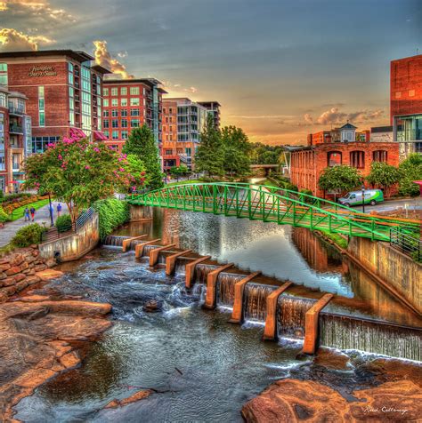 The City River Sundown Reedy River Falls Park Greenville South Carolina Art Photograph by Reid ...