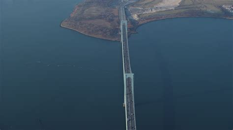 5K stock footage aerial video of passing the Bronx Whitestone Bridge ...