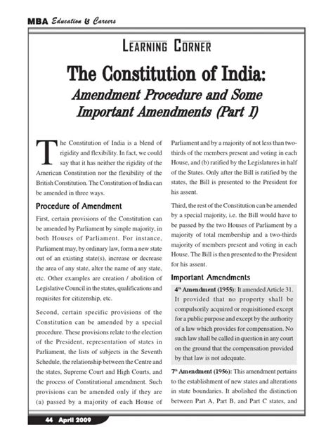 The Constitution of India Amendment Procedure and Some Important Amendments (Part I) | United ...