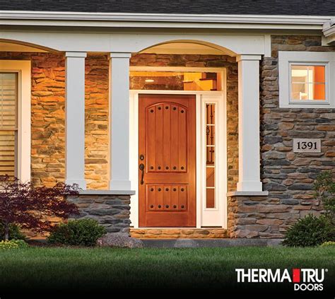 2 Panel Plank Soft Arch Stained Fiberglass Entry Door by Therma-Tru