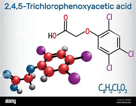 2,4,5-Trichlorophenoxyacetic acid (2,4,5-T) molecule. Structural ...