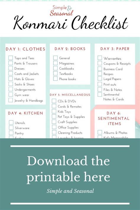 Konmari Checklist Printable - Printable Templates