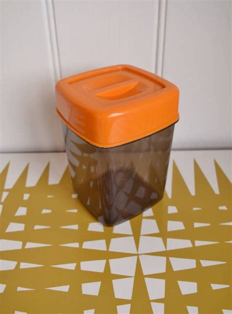 Vintage Plastic Kitchen Storage Container in Brown & Orange. | Etsy UK | Plastic kitchen storage ...