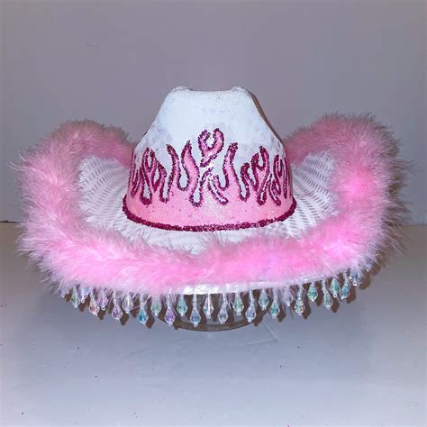 Pink Glitter Flame Cowboy Hat Fully Custom Cowgirl Hat | ubicaciondepersonas.cdmx.gob.mx