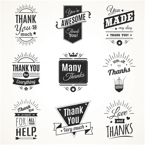 Free Vector | Monochrome collection of nine vintage thank you signs ...